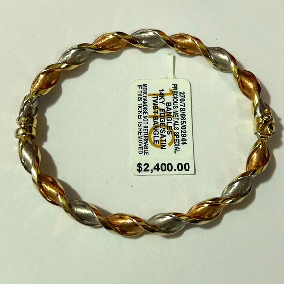 NWT 14k gold silver rose gold twisted fashion bangle bracelet Macy’s fine jewelr - Picture 1 of 13